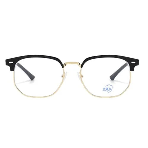 Shiratori Retro Eyebrow Frame Glasses for Men, Semi-Rimless Blue Light Blocking Glasses, Anti Blue Light Computer Glasses, Trendy Vintage Style Reading Glasses, Clear Lens Gold Black 2