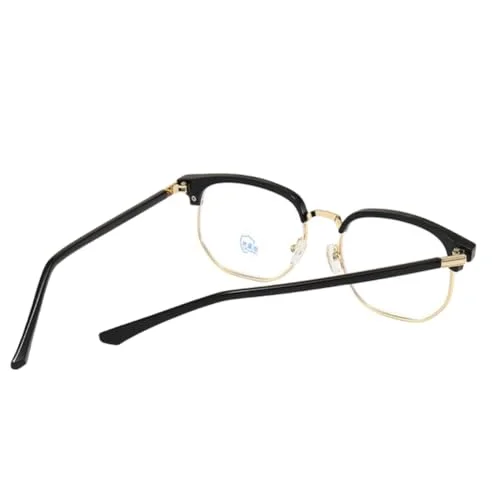 Shiratori Retro Eyebrow Frame Glasses for Men, Semi-Rimless Blue Light Blocking Glasses, Anti Blue Light Computer Glasses, Trendy Vintage Style Reading Glasses, Clear Lens Gold Black 3