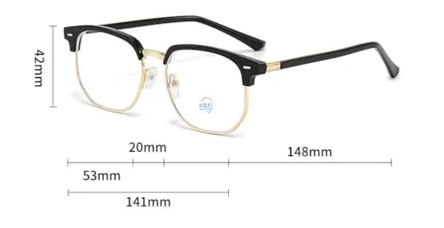 Shiratori Retro Eyebrow Frame Glasses for Men, Semi-Rimless Blue Light Blocking Glasses, Anti Blue Light Computer Glasses, Trendy Vintage Style Reading Glasses, Clear Lens Gold Black 4